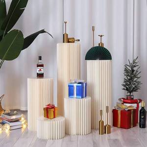 lot 40043 image: 5PCS Cylinder Pedestal Stands for Parties, Round Cylinder Stands for party Wedding Centerpieces Cardboard Vases, Foldable Cardboard Display Paper Columns White Pedestal Stand Cylinder Tables for