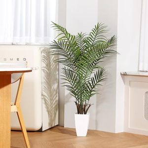 lot 40077 image: Kazeila Artificial Palm Tree 4FT Tall Faux Tropical Palm Plant with White Taper Planter Fake Greenery Potted Plant for Home Office Decor Indoor