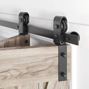 lot 40079 image: Roymelo 52in Bifold Sliding Barn Door Hardware Track Kit,Side Mounted Black Roller,Smoothly and Quietly,Assembly Easy,Fit Double 24in Bi-Folding Doors (Door Not Included)