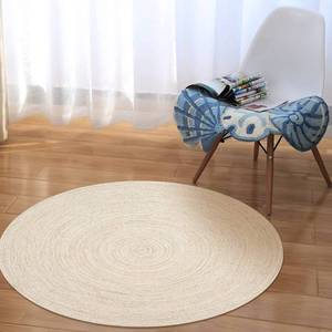 lot 40080 image: Hausattire Hand Woven Jute Braided Area Rug, 8ft Round � Off White, Reversible Boho Rugs for Kitchen, Living Room, Bedroom I Farmhouse Decorative Floor Rug, 8 Feet Round