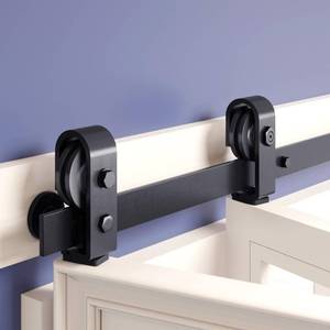 lot 40084 image: FINOSEN 52ftft Bi-Folding Sliding Barn Door Hardware Track Kit for Two 24ftft Doors,Top Mount Installation,Heavy Duty Roller,Smoothly and Quietly,Black(Door Not Included)
