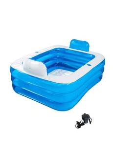 lot 40112 image: Double Inflatable Bathtub with Electric Air Pump and Bath Pillow Headrest, Portable Blow Up Bath Tub for Adults, Outdoor & Indoor Freestanding Foldable Spa Tub with Drainage Cup Holder