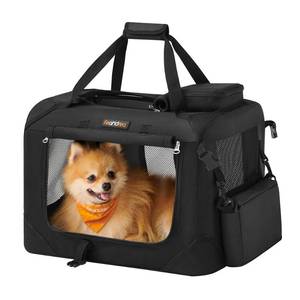 lot 40113 image: Feandrea Dog Crate, Collapsible Pet Carrier, S, Portable Soft Dog Crate, Oxford Fabric, Mesh, Metal Frame, with Handle, Storage Pockets, 20 x 14 x 14 Inches, Black UPDC50H