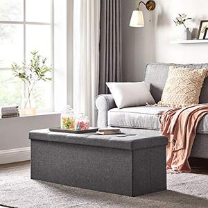 lot 40116 image: SONGMICS 43 Inches Folding Storage Ottoman Bench, Storage Chest, Foot Rest Stool, Bedroom Bench with Storage, Holds up to 660 lb, Dark Gray ULSF77K