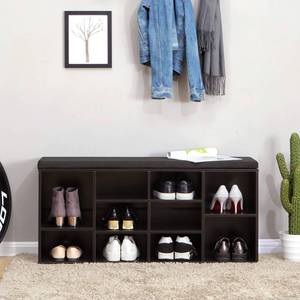 lot 40117 image: VASAGLE Shoe Bench with Cushion, Storage Bench with Padded Seat, Entryway Bench with 10 Compartments, Adjustable Shelves, for Bedroom, 11.8 x 40.9 x 18.9 Inches, Espresso and Brown ULHS10BR