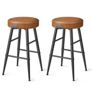 lot 40203 image: VASAGLE EKHO Collection - Bar Stools Set of 2, Kitchen Counter Stools, Breakfast Stools, Synthetic Leather with Stitching, Mid-Century Modern, 24.8-Inch Tall, Home Bar, Easy Assembly, Caramel Brown