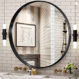 lot 40206 image: Hasipu 32 Inch Wall Mirror for Bathroom, Round Black Metal Frame Bathroom Mirrors, Modern Wall Mounted Vanity Mirror for Bathroom (HorizontalVertical)