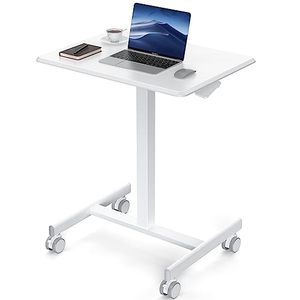 lot 40048 image: edx Small Mobile Rolling Standing Desk - Overbed Table, Teacher Podium with Wheels, Adjustable Height Table, Rolling Desk Laptop Computer Cart for Home, Office, Classroom, White