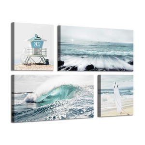 lot 40052 image: ARTISTIC PATH Beach Canvas Wall Art Print Shoreline Guard & Surfboard Picture Graphic Art Painting for Wall Decor (Overall 36in W x 24in H,Multi-Sized)