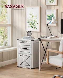 lot 40059 image: VASAGLE File Cabinet, Filing Cabinet with 3 Drawers, Printer Stand, Fit A4, Letter Size, Hanging File Folders, Modern Farmhouse Style, for Home Office, Rustic White UOFC054T73
