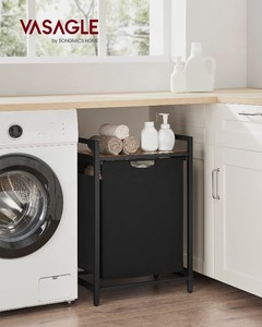 lot 40071 image: VASAGLE Laundry Hamper, Laundry Basket, Laundry Sorter with Pull-Out and Removable Laundry Bag, Shelf, Metal Frame, 17.2 Gallons (65L), 19.7 x 13 x 28.4 Inches, Rustic Brown and Black UBLH101B01