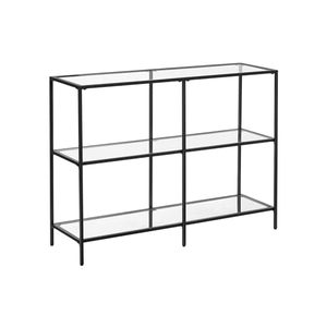 lot 40074 image: VASAGLE 39.4-Inch 3-Shelf Console Table Black Metal Frame with Tempered Glass Shelves for Entryway, Living Room, Bedroom