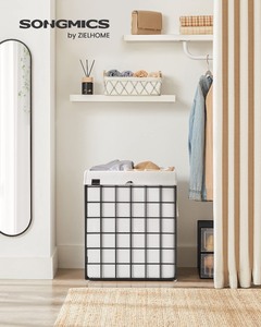 lot 40088 image: SONGMICS Laundry Hamper, 23.8 Gal (90L) Laundry Basket, Collapsible Clothes Hamper, Removable and Washable Liner, Metal Wire Frame, for Bedroom Bathroom, Black and White ULCB190W01