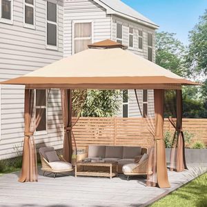 lot 40157 image: UDPATIO 13ftx13ft Pop up Gazebo Canopy Tent, Outdoor Patio Waterproof Gazebo with Mosquito Netting for Lawn, Garden, Backyard and Deck, Beige