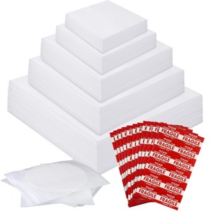 lot 40229 image: Pangda 250 Pack Cushion Foam Pouches Convenient Moving Supplies for Dishes and Glasses Plate Packing Sleeves for Moving with 200 Pcs Fragile Stickers Packaging Material for Storing Wrap, 5 Sizes