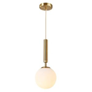 lot 40254 image: KCO Lighting Modern Globe Pendant Light Fixture White and Gold Pendant Light 1-Light Kitchen Island Single Pendant Lighting Round Glass Hanging Light Nordic Minimalist Ball Pendant Light (Gold)