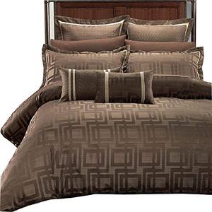 lot 40159 image: sheetsnthings Janet Jacquard 7PC King-California King Duvet Cover Set Multi-Tone of Charcoal Brown and Beige