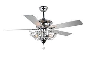 lot 40019 image: Bella Depot 52-in Chrome Branches Crystal Ceiling Fan, Remote Control, Reversible Motor & 5 Wood Reversible Blades, K9 Crystal Pendant, Chrome Finish (Chrome)