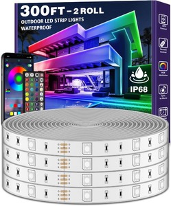 lot 40104 image: 300ft Outdoor LED Strip Lights Waterproof With self-adhesive back,IP68 Outside Led Lights Strips Waterproof with Bluetooth App Remote,Music Sync RGB Exterior Led Rope Lights for Balcony,Deck,Roof,Pool