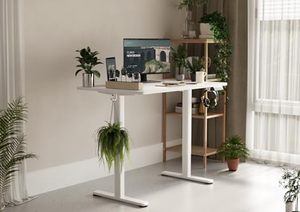 lot 40130 image: Claiks Electric Standing Desk, Adjustable Height Stand up Desk, 48x24 Inches Sit Stand Home Office Desk with Splice Board, White FrameWhite Top