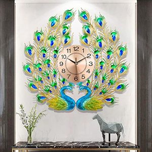 lot 40132 image: FMTAD Large Peacock Wall Clock Silent Non-Ticking,3D Creative Luxury Decorative Wall Clocks Peacock Clocks Mid Century Big Wall Clocks for Living Room Bedroom Dining Room Decor,Dia 28 inch