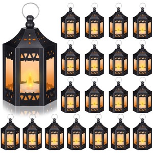 lot 40180 image: Hortsun 20 Pcs Ramadan Lantern Vintage LED Candles Lantern Wedding Table Lanterns Decorative Battery Powered Festival Hanging Tealight Lantern for Eid Mubarak Party Home Decor(Black)