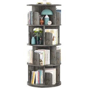 lot 40185 image: Aheaplus Rotating Bookshelf, 360 Display Corner Bookshelf for Small Space, 4 Tier Floor Standing Bookcase Storage Rack, Wood Narrow Book Shelf Organizer for Bedroom, Living Room, Study Room, Grey Oak