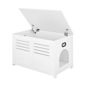 lot 40187 image: DINZI LVJ Litter Box Enclosure Furniture, Flip Top Hidden Litter Box with Good Ventilation, 31.5in Litter Box Cabinet, Wooden Cat Washroom Fit for Most of Cat and Litter Box, Cat House, White