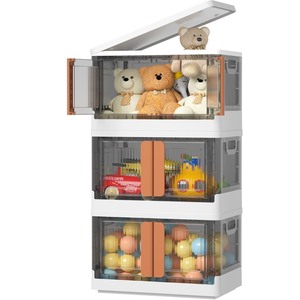 lot 40190 image: Closet Organizers and Storage - Trunk Car Organizer with Lids and Doors, Dorm Room Essentials, 8.4 Gal Collapsible Stackable Storage Bins, Plastic , 3 Pack