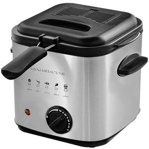 lot 40191 image: OVENTE Electric Deep Fryer 1.5 Liter Capacity, Lid with Viewing Window, Removable Frying Basket, Adjustable Temperature, Cool Touch Handles and Easy to Clean Stainless Steel Body, Silver FDM1501BR