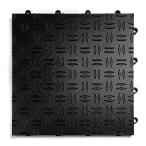 lot 40193 image: Big Floors GarageTrac Diamond, Durable Copolymer Interlocking Modular Non-Slip Garage Flooring Tile (48 Pack), Black