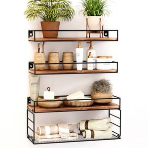 lot 5657 image: Oxendon Floating Bathroom Shelves with Paper Basket, Bathroom Shelves Over Toilet Small Shelf for Wall Farmhouse Bathroom Decor Wall Shelves for Bathroom Kitchen Office, Dark Brown
