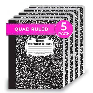 lot 5665 image: Rosmonde Graph Paper Composition Notebook, 5 Pack, 200 Pages (100 Sheets), Quad Ruled Composition Notebook, Graph Notebooks, 4x4 Grid Composition Notebook, Black Marble, Sewn Hard Cover, 9-34 x 7-12