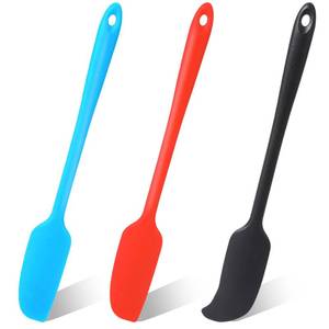lot 5666 image: 3 Pcs Long Handle Jar Spatulas Silicone Heat Resistant Jar Scraper Jam Spreader Rubber Spatula Non-Stick Small Spatulas for Baking and Cake Icing Kitchen Use, 3 Color