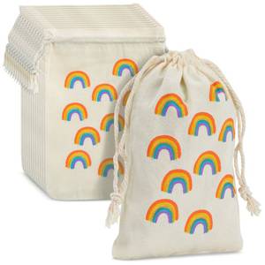 lot 5667 image: Juvale Party Favor Bags - Rainbow Party Favor Bags - Mini Canvas Drawstring Treat Gift Pouches, Rainbow Party Supplies  Kids Birthdays, Unicorn Parties, Rainbows with Gold Glitter, 4 x 6