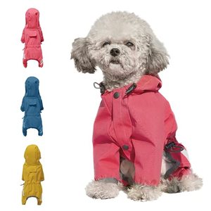 lot 5669 image: Cosibell Waterproof Puppy Dog Raincoats with Hood for Small Medium Dogs,Four-Leg Design with Reflective Strap, Lightweight Jacket with Leash Hole(L, Pink)