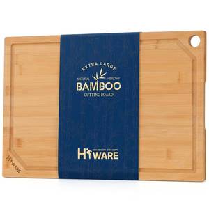 lot 5691 image: Hiware Extra Large Bamboo Cutting Board for Kitchen, Heavy Duty Wood Cutting Boards with Juice Groove, 100% Organic Bamboo, Pre Oiled, 18 x 12