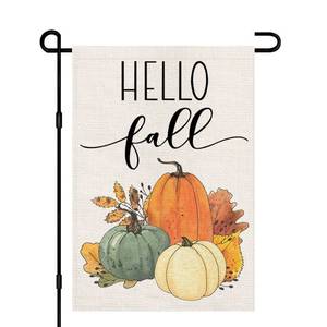 lot 5697 image: Hello Fall Pumpkin Garden Flag 12x18 Inch Double Sided, Autumn Sign Seasonal Yard Outdoor Thanksgiving Decor DF310