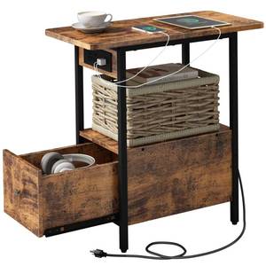 lot 5710 image: LIDYUK End Table with Charging Station, Narrow Side Table with Drawer and USB Ports & Power Outlets, Nightstand Bedside Tables for Small Spaces, Bedroom, Living Room, Brown