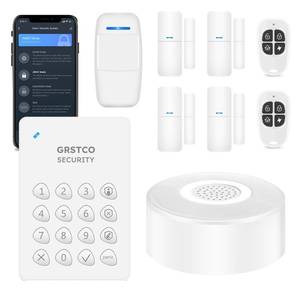 lot 5716 image: WiFi Alarm System, Smart Home Alarm System Wireless 9 Piece-kit, DIY Alarm System, Door Window Sensor, Motion Sensor, Remote, Keypad, Work with Alexa, for House, Apartment Security by GRSICO 2nd Gen