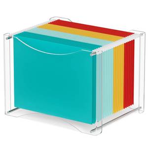 lot 5719 image: MaxGear Hanging File Organizer Box, Acrylic File Folder Organizer with Built-in Handles, Clear File Storage Organizer for LetterA4 File Folder, Desktop Acrylic File Box for Home Work Office