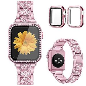 lot 5720 image: Mesime Compatible for Apple Watch Band with Screen Protector Case, Jewelry Replacement Band 45mm 44mm 42mm 41mm 40 mm 38mm 2 Pack Bling Protective Cover for iWatch Series 987654321SE Women