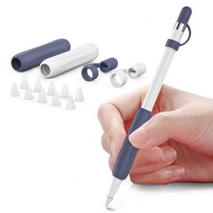 lot 5723 image: Delidigi 2 Pack iPencil Grip Ergonomic Sleeve with Anti-Lost Replacement Cap Plus Tips Cover Accessories Set Compatible with Apple Pencil 1st Generation (White, Midnight Blue)