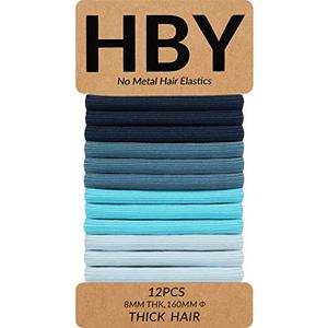 lot 5730 image: HBY Womens Hair Ties for Thick or Curly Hair. No Slip Seamless Ponytail Holders Sports Thick Hair Ties, Cool Blues, 8MM, 12 Pcs