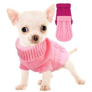 lot 5735 image: 2 Pieces Dog Sweaters for Small Dogs, Turtleneck Knitted Chihuahua Yorkie Sweater, Dog Clothes for Small Dogs, Winter Warm Pullover Sweaters, Pet Cat Sweater Cold Weather Puppy Clothes Outfits