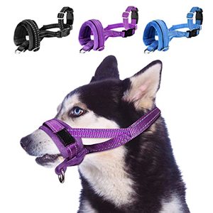 lot 5738 image: SlowTon Soft Dog Muzzle, Adjustable Padded Nylon Muzzle for Large Medium Dogs Anti Chewing Barking Biting, Allow Dog Pant & Drink (Purple, S)
