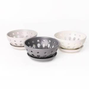 lot 5775 image: Greystone West Ceramic 3 Berry Bowls with matching Saucers 5 diameter - Ideal for Charcuterie, Snack Bowls, Berry Basket, Jewelry Tray, Dessert, Chocolates, Nuts