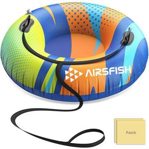 lot 5778 image: Snow Tube with Towable Leash, Airsfish 47in Inflatable Snow Sled for Kids and Adults Heavy Duty Cover Wear-Resistant &amp Antifreeze Material Sledding Tubes for Winter Skating Sports