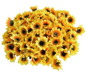 lot 5793 image: KINWELL Mini Artificial Silk Yellow Sunflower Heads 1.8 Fabric Floral for Home Decoration Wedding Decor, Bride Holding Flowers,Garden Craft Art Decor