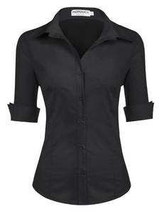 lot 5794 image: HOTOUCH Women Petite Button Down Shirts Half Sleeve Work Blouse Button Up Shirt (Black XS)